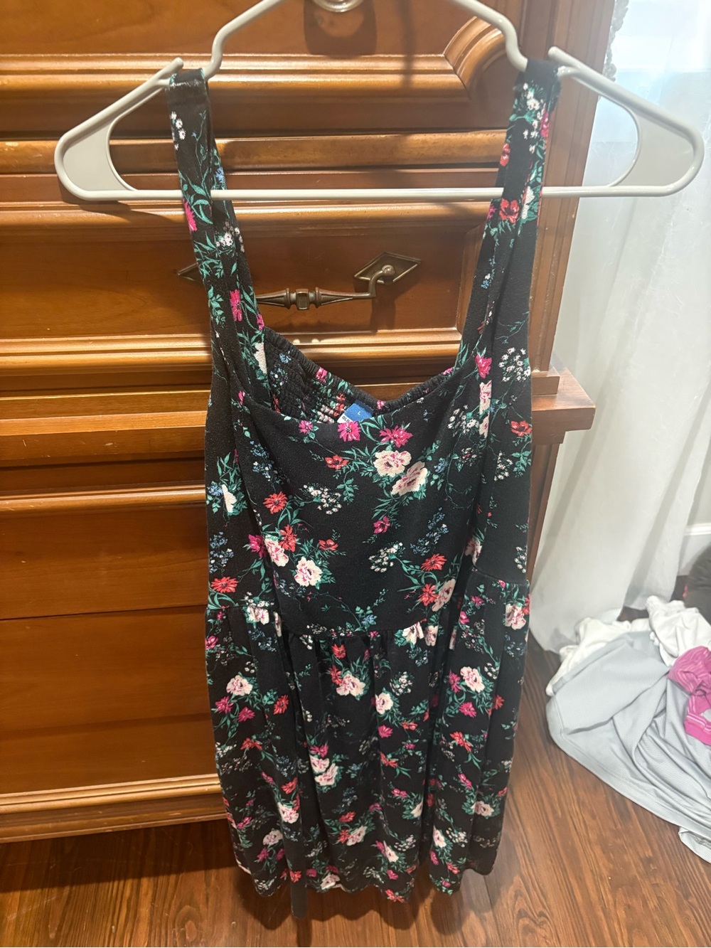 Old Navy Black Mini Dress with Pink & Cream Floral Print